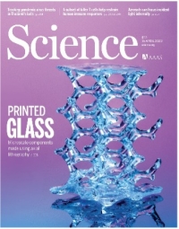 Volumetric additive manufacturing of silica glass with microscale computed axial lithography.